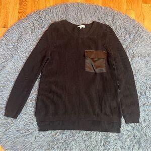 J Society Black Crew Neck Cotton Sweater Satin Pocket Size M